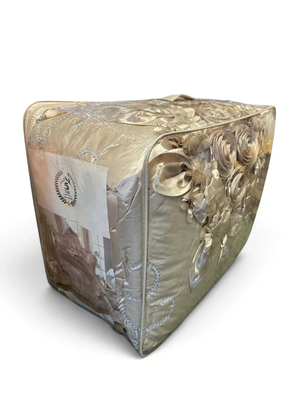 5-Piece Wedding Bedding Set - Champagne Floral